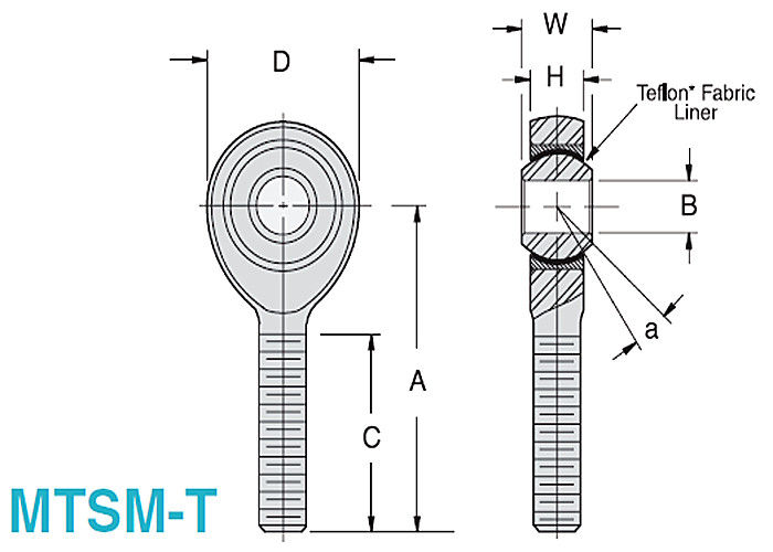 MTSM - T/MTSF - embouts à rotule solides de T, 3 - embouts à rotule sphériques de lien rayés par PTFE de morceau