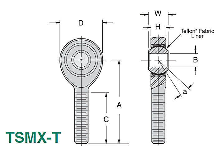 TSMX - T/TSFX - morceau inoxydable PTFE des embouts à rotule 3 de joint de bille d'acier de précision de T rayé