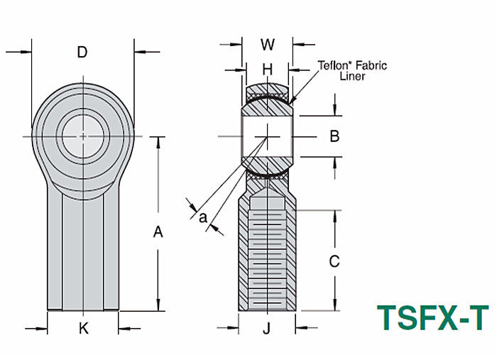 TSMX - T/TSFX - morceau inoxydable PTFE des embouts à rotule 3 de joint de bille d'acier de précision de T rayé