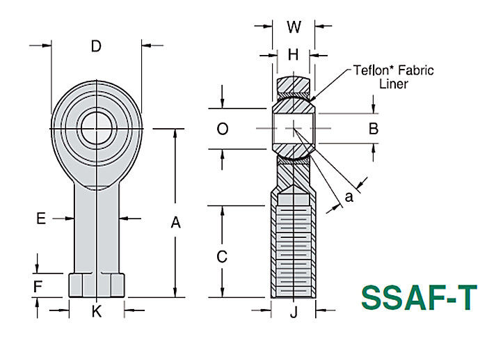 Les embouts à rotule PTFE d'acier inoxydable de 3 morceaux ont rayé SSAM - T/SSAF - précision de T