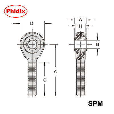 Les extrémités de la tige de la série SPM/SPF ∙ ∙ La piste en nylon auto-lubrifiante avec revêtement en zinc et dichromate ∙ ∙ Conception résistante à la corrosion, à l'usure et à l'humidité pour les systèmes de mouvement industriels