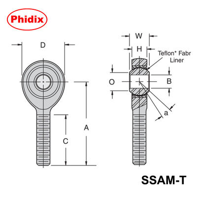 SSAM-T/SSAF-T Série en acier inoxydable PTFE revêtue bout de tige.