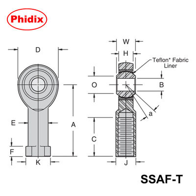 SSAM-T/SSAF-T Série en acier inoxydable PTFE revêtue bout de tige.