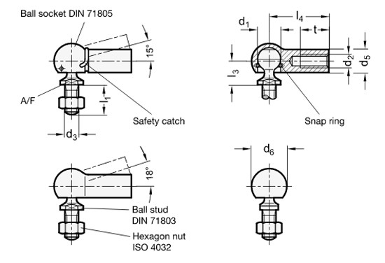 M6 M10 Joints à billes en acier inoxydable